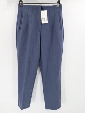 NWT Zara Pants womens Large High waisted pronounced seams blue business casual